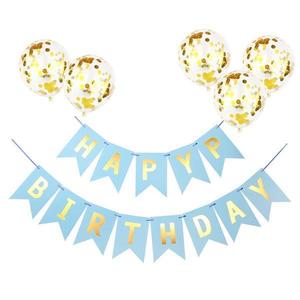 Set 5 Baloane cu Banner Teno®, Confetti, pentru Petreceri/Aniversari/Evenimente, model HAPPY BIRTHDAY, albastru imagine