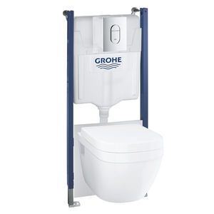 Set complet Grohe Solido 5-in-1 cu vas wc Euro Ceramic capac inchidere lenta rezervor incastrat cu cadru si clapeta Arena Cosmopolitan crom imagine