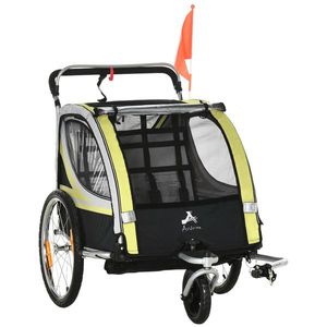 HOMCOM Remorca pentru bicicleta pentru copii 2 in 1, centura in 5 puncte, geanta de depozitare, reflector, steag, galben | Aosom Romania imagine