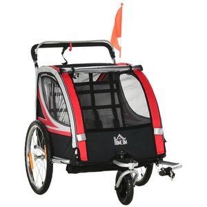 HOMCOM Remorca Bicicleta 2 in 1 pentru Copii cu Centura 5 Puncte si Accesorii Siguranta, Rosu | Aosom Romania imagine