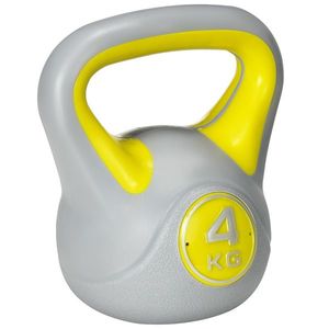 SPORTNOW Kettlebell 4kg Antrenament Fitness, Bază Plată, Mâner Ergonomic, PU și Nisip, 18x12x20 cm, Galben | Aosom Romania imagine