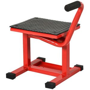 HOMCOM Suport pentru Motociclete din Oțel, Capacitate max 150 kg, cu Suprafață de Cauciuc și Manivelă, 27.5x51-69x34 cm, Roșu | Aosom Romania imagine