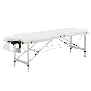 Masa de masaj portabila, pliabila si profesionala din aluminiu HOMCOM pentru cosmetician, terapeut, SPA, alb, 215x60x61-84cm | Aosom Romania imagine