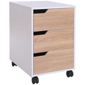 Comoda din MDF cu 3 Sertare si 4 roti cu rotatie de 360 ° (2 cu frane), pentru Birou sau Studio Alba si Lemn 31x37x7.2cm HOMCOM | Aosom Romania imagine