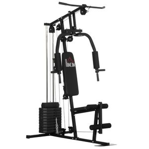 HOMCOM Statiune fitness cu greutati de 45kg pentru antrenament profesional la tine acasa, din otel, 135x103x210cm, Negru | Aosom Romania imagine