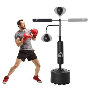 HOMCOM Sac Box de Podea 3 in 1 cu 2 Speedball, Bara Pivotanta pentru Reflexe si Sac de Box, Inaltime Reglabila intre 160-230cm, Negru imagine