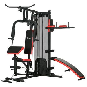 SPORTNOW Statie de Gimnastică pentru Exerciții Multiple cu Stivă de Greutăți, Bancă, Stand de Impingere, Stație de Flotări, 225x175x200 cm, Negru imagine