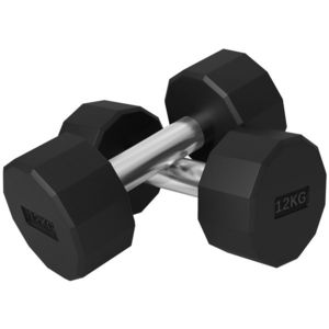 SPORTNOW Set de 2 Gantere de 12 kg din Metal și Cauciuc, Set Gantere Fitness cu Mâner Antiderapant, 26x14x14 cm, Negru | Aosom Romania imagine