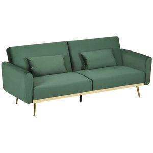 HOMCOM Canapea Extensibilă cu 3 Locuri, 2 Perne, Picioare Pliabile și Spătar Reglabil, 206x81x83 cm, Verde | Aosom Romania imagine