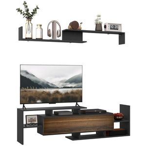 HOMCOM Mobilier TV cu Raft de Perete, Rafturi Deschise și Dulăpior din Lemn, 153, 6x25x42 cm, Negru | Aosom Romania imagine