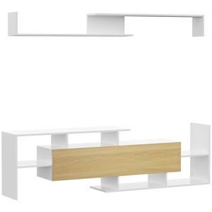 HOMCOM Dulap TV cu Raft de Perete, Rafturi Deschise și Dulăpior din Lemn, Mobilier TV Modern, 153, 6x25x42 cm, Alb | Aosom Romania imagine