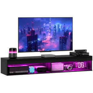 HOMCOM Suport TV Plutitor cu Lumini LED pentru Televizoare de Până la 190 cm, Consolă Media cu Raft de Depozitare, 180x40x30 cm, Negru | Aosom Romania imagine