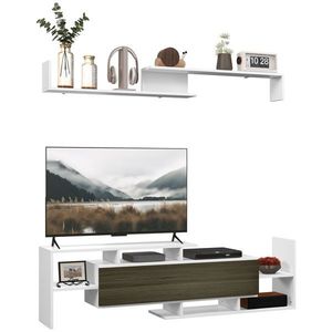 HOMCOM Mobilier TV cu Raft de Perete, Rafturi Deschise și Dulăpior din Lemn, Mobilier TV Modern, 153, 6x25x42 cm, Alb | Aosom Romania imagine