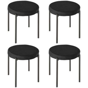 HOMCOM Set 4 Scaune Joase și Rotunde cu Suprafață de Șezut Suprapozabilă din Metal și Țesătură, 41, 5x41, 5x46 cm, Negru | Aosom Romania imagine