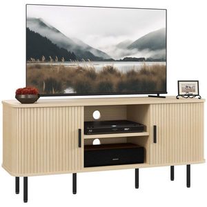 HOMCOM Dulap TV cu 2 Dulapuri, 2 Rafturi și 2 Orificii pentru Cabluri, Mobilier TV din Lemn, 120x40x55 cm, Lemn Natural | Aosom Romania imagine