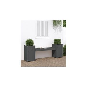 Bancheta cu jardiniere, gri, 180x36x63 cm, lemn masiv de pin imagine