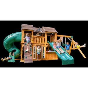 Complex de joaca din lemn Adventure Bend Swing Set, Kidkraft imagine