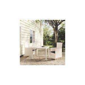 Set mobilier de exterior cu perne, 3 piese, alb, poliratan imagine