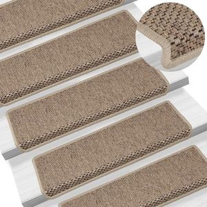 vidaXL Covorașe scări autoadezive 15buc nisipiu 65x21x4cm aspect sisal imagine