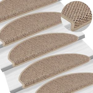 vidaXL Covorașe scări autoadezive 15buc nisipiu 65x21x4cm aspect sisal imagine