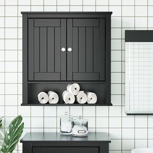 vidaXL Dulap de baie de perete "BERG" negru 69, 5x27x71, 5 cm lemn masiv imagine