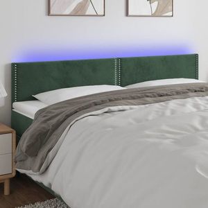 vidaXL Tăblie de pat cu LED, verde închis, 180x5x78/88 cm, catifea imagine