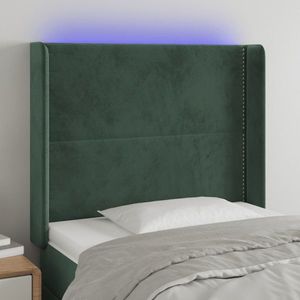 vidaXL Tăblie de pat cu LED, verde închis, 93x16x118/128cm, catifea imagine