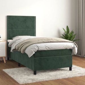 vidaXL Pat box spring cu saltea, verde închis, 90x200 cm, catifea imagine