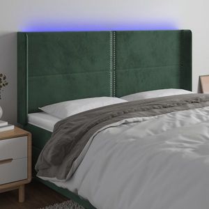 vidaXL Tăblie de pat cu LED, verde închis, 183x16x118/128 cm, catifea imagine