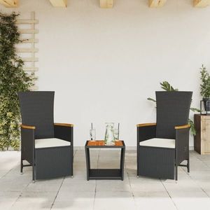 vidaXL Set mobilier de grădină cu perne, 3 piese, negru, poliratan imagine