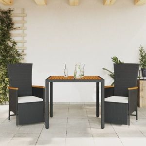 vidaXL Set mobilier de grădină cu perne, 3 piese, negru, poliratan imagine