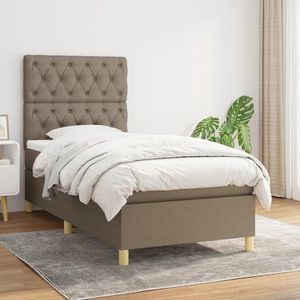 vidaXL Pat box spring cu saltea, gri taupe, 80x200 cm, textil imagine