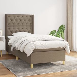 vidaXL Pat box spring cu saltea, gri taupe, 80x200 cm, textil imagine