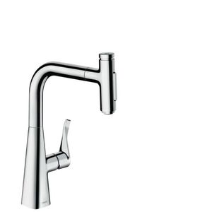 Baterie bucatarie Hansgrohe Metris Select 240 M71 dus extractibil cu doua tipuri de jet crom lucios imagine