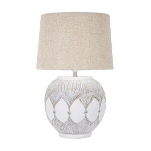 Lampa de masa, Atene, Mauro Ferretti, 1 x E27, 40W, Ø38 x 59 cm, polirasina/fier/textil, alb antic/maro imagine