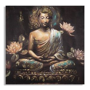 Tablou decorativ, Buddha -A, Mauro Ferretti, 100 x 100 cm, canvas imprimat si pictat/lemn de pin, multicolor imagine