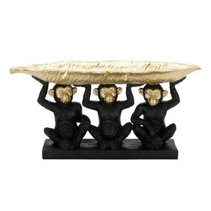 Decoratiune cu platou, Monkey Trio, Mauro Ferretti, 43 x 15.7 x 20 cm, polirasina, negru/auriu imagine