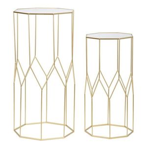 Set 2 masute inalte New Glass, Mauro Ferretti, 50x46x100 cm, fier/sticla, auriu imagine