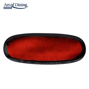 Set 4 platouri pentru servire Vulcano, 37.8x14.8x2.3 cm, ceramica, rosu/negru imagine