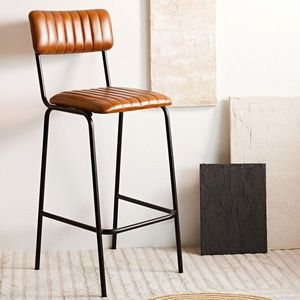 Scaun de bar Lumbar, Homla, 54x46x103 cm, piele, maro/negru imagine