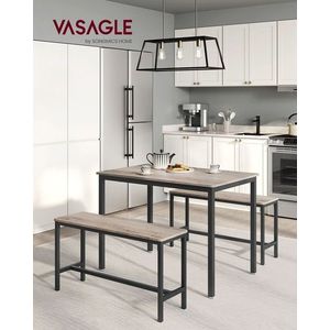 Set masa dining si 2 banci Vasagle, 110x70x75 cm/97x30x50 cm, PAL/otel, gri/negru imagine