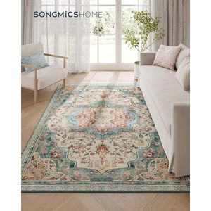 Covor antiderapant Vasagle Vintage, 152x213 cm, lavabil la masina, poliester, albastru teal imagine