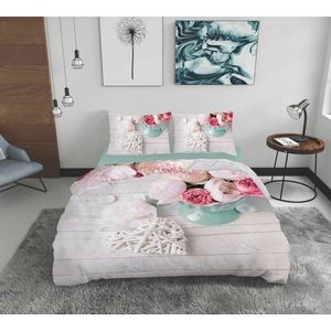 Lenjerie de pat dubla Romance, Bedora, 4 piese, 200x220, 100% bumbac, multicolor imagine