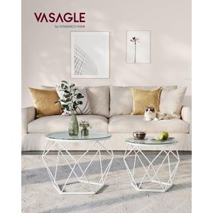 Set 2 masute de cafea Modern, Vasagle, blat detasabil, 50x40 cm, max 20 kg, otel/sticla, transparent/alb imagine