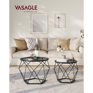 Set 2 masute de cafea Modern, Vasagle, blat detasabil, 50x40 cm, max 20 kg, otel/sticla, gri/negru imagine