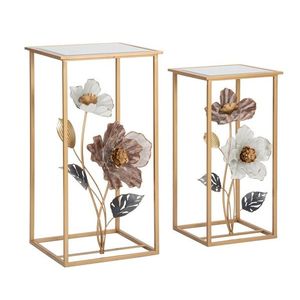 Set 2 masute Flower, Mauro Ferretti, 36 x 36 x 70 cm, fier/MDF/sticla, multicolor imagine