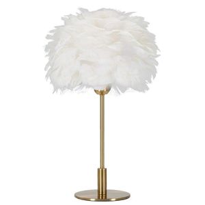 Lampa de masa Ball Feather, Mauro Ferretti, Ø30 x 50 cm, 1 x E27, 40W, fier, auriu/alb imagine