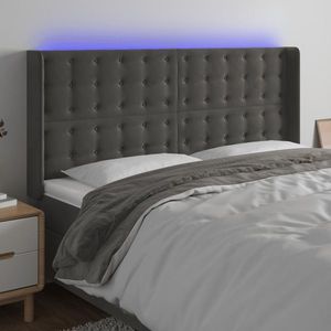 vidaXL Tăblie de pat cu LED, gri închis, 183x16x118/128 cm, catifea imagine