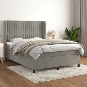 vidaXL Pat box spring cu saltea, gri deschis, 140x200 cm, catifea imagine