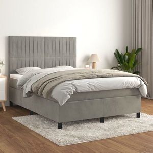 vidaXL Pat box spring cu saltea, gri deschis, 140x190 cm, catifea imagine